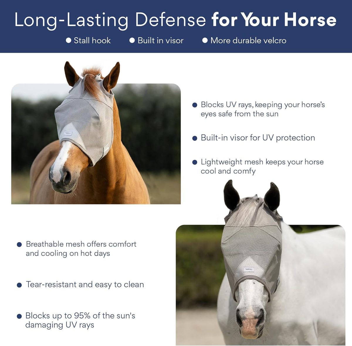 Plus-Size Horse Mask Without Ears | 95% UV Eye Protection | Built-in Visor | Breathable