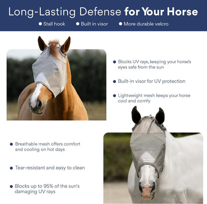 Plus-Size Horse Mask Without Ears | 95% UV Eye Protection | Built-in Visor | Breathable