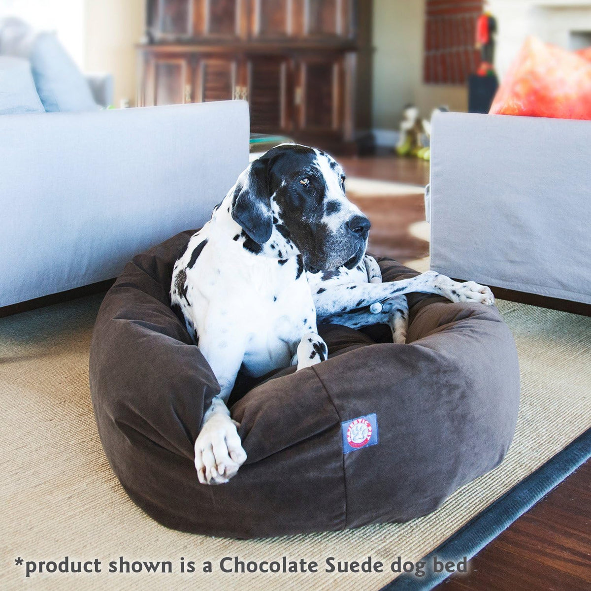 Majestic Pet 40 Inch Suede Calming Dog Bed Washable 40x29x9 (Inch) – Cozy Soft Round Donut Dog Bed
