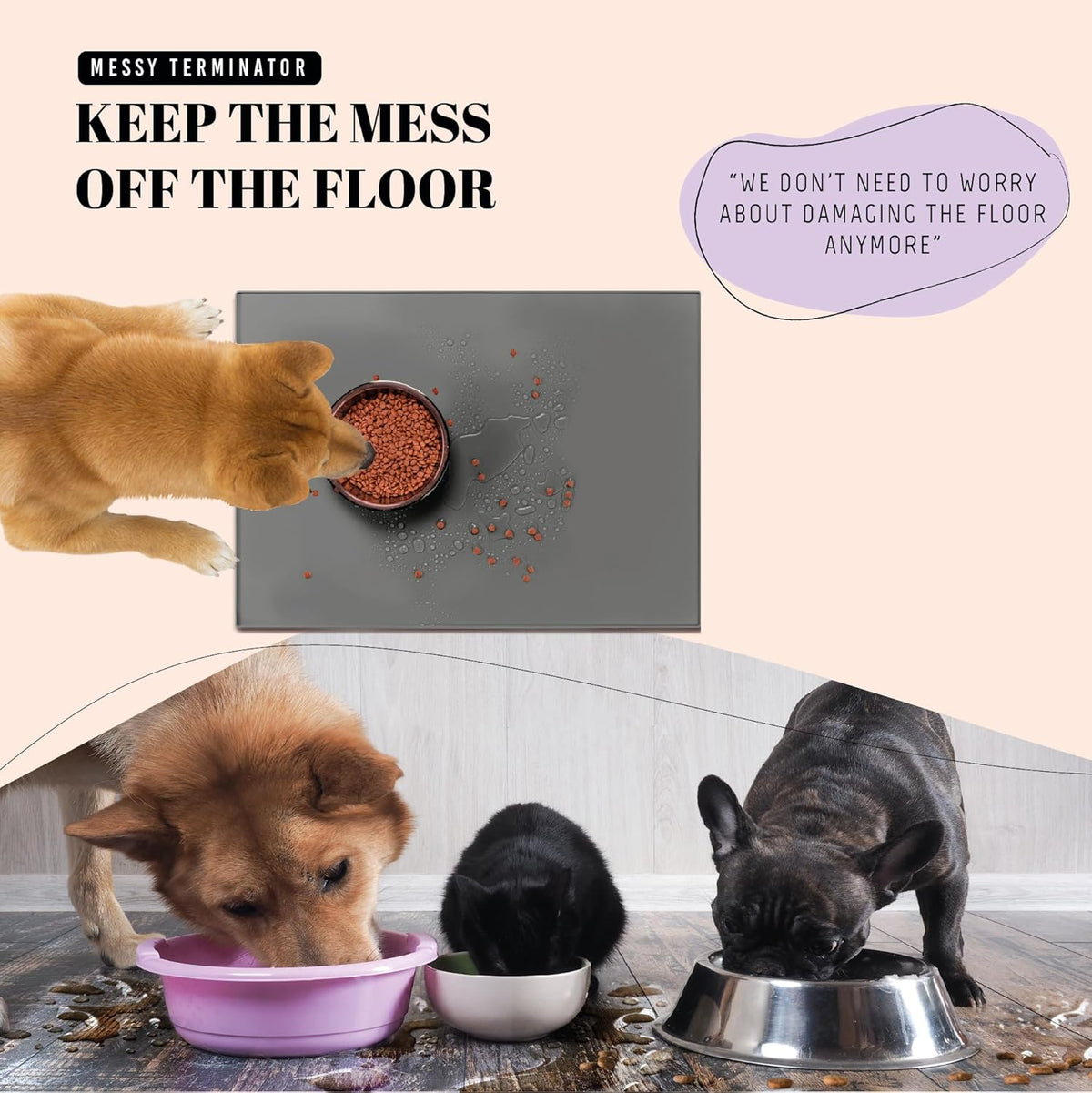 AVERYDAY 23x16'' Silicone Dog Mat for Food and Water, 0.63'' Edge Dog Food Bowl Mats for Floor