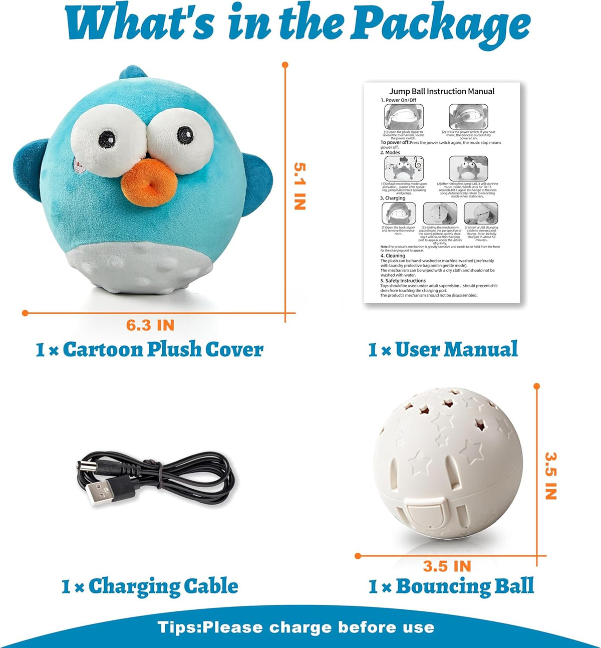 Dog Toys,Rechargeable Crinkle Chew Interactive Squeaky Toy with Jumping Music Moving Ball for Small