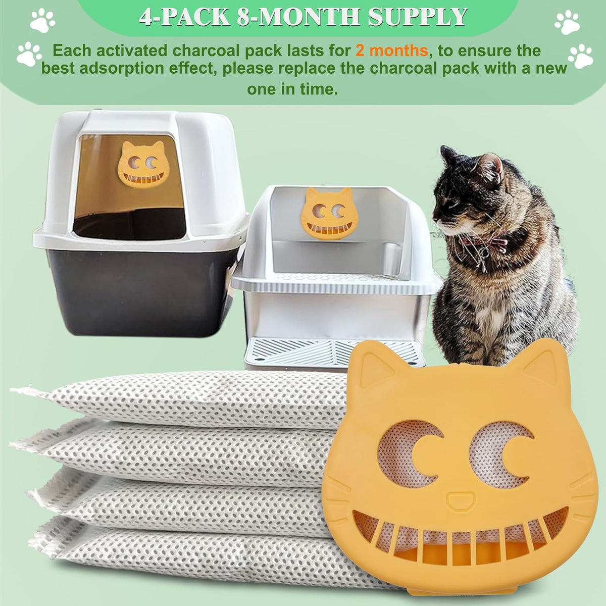 Unscented Cat Litter Box Deodorizer Kit Stick-On Activated Carbon Odor Eliminators Compatible with