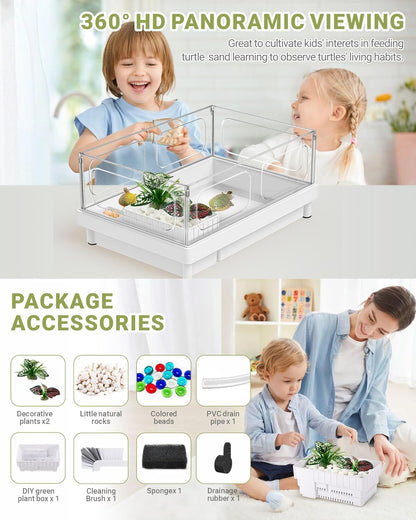 GOZILLA Small Turtle Tank, Acrylic Turtle Tank Starter Kit, Reptile Habitat and Terrarium with