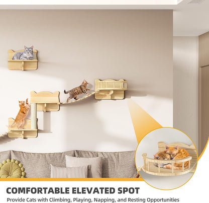Cat Wall Shelves, Cat Wall Furniture Pine Wooden Feline Shelf, 9 Piece Shelves and Perches with