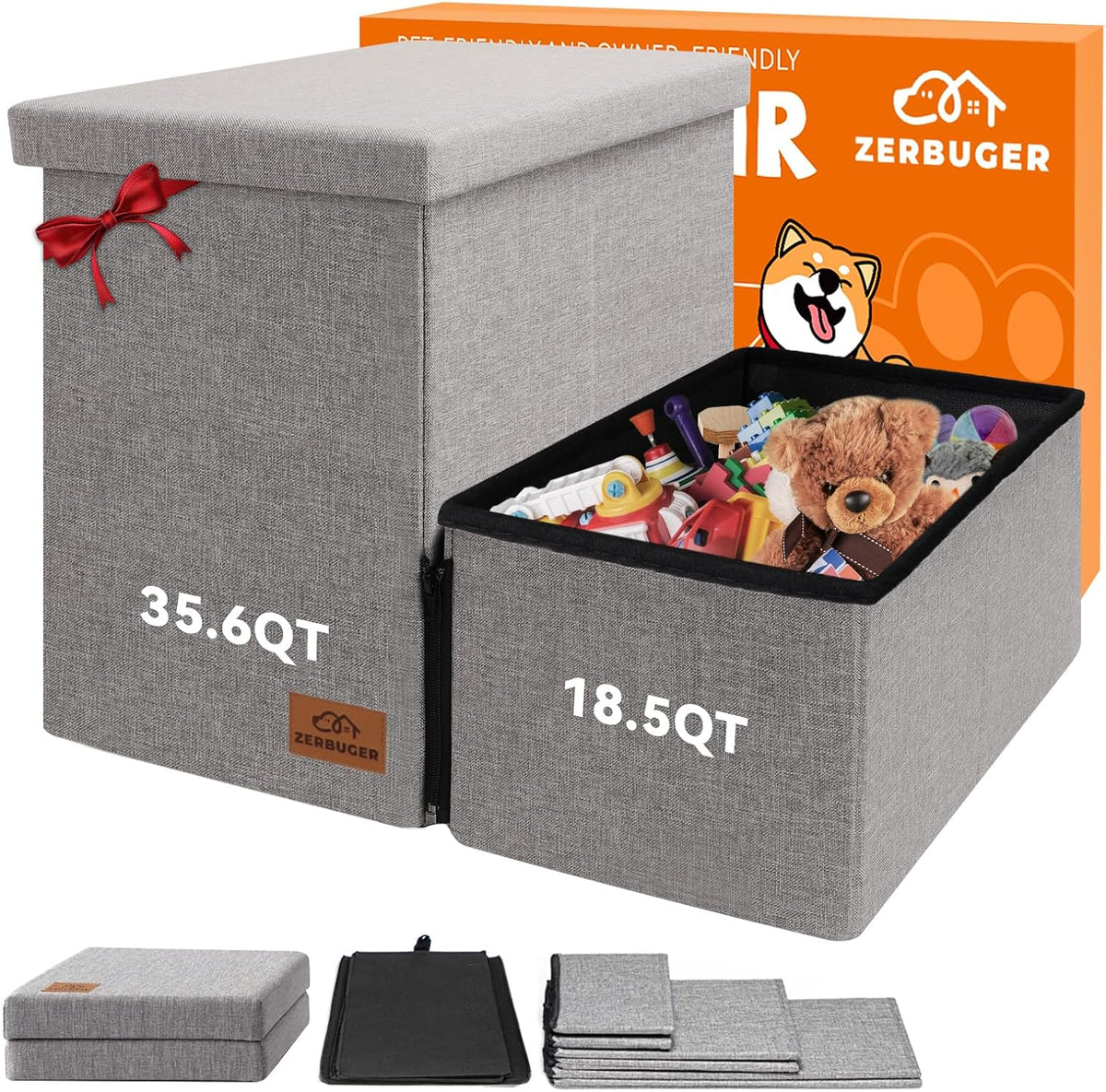 Dog Stairs with Storage 12" H, 2-Step Wider Dog Steps for Dogs Cats, Folding Sturdy Pet Stairs