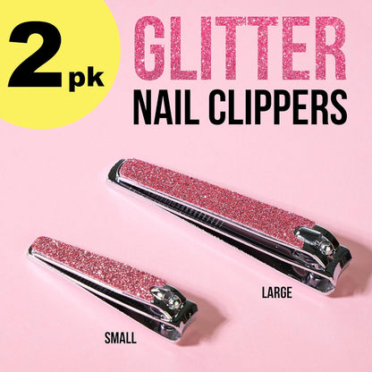 Nail Clippers Set - 2pc Pink Glitter Nail Clipper Value Pack, Big & Small Precision Nail Clippers