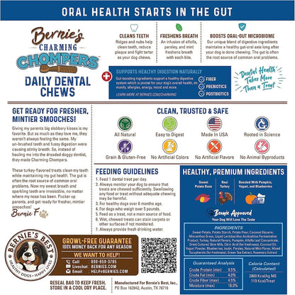 Bernie's Charming Chompers - Daily Dental Chews for Dogs 5-15 Lbs. - 65 Count - Cleans Teeth