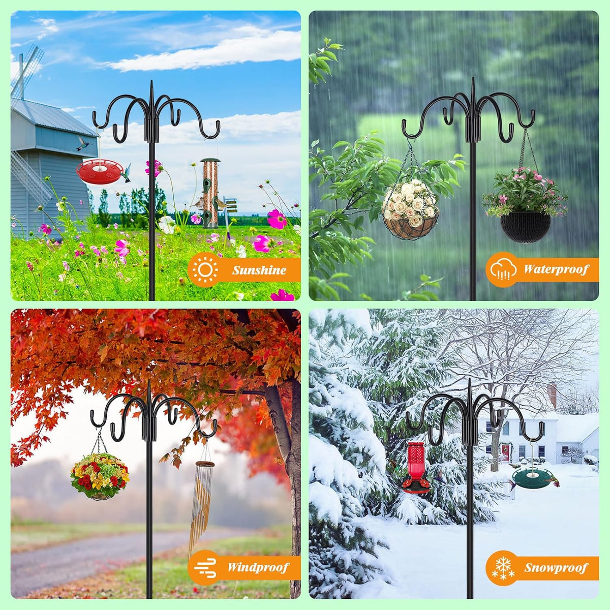 FEED GARDEN [Upgrade Version 92 Inch Four Shepherd Hooks for Outdoor,Bird Feeder Pole with 5 Prong