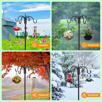 FEED GARDEN [Upgrade Version 92 Inch Four Shepherd Hooks for Outdoor,Bird Feeder Pole with 5 Prong