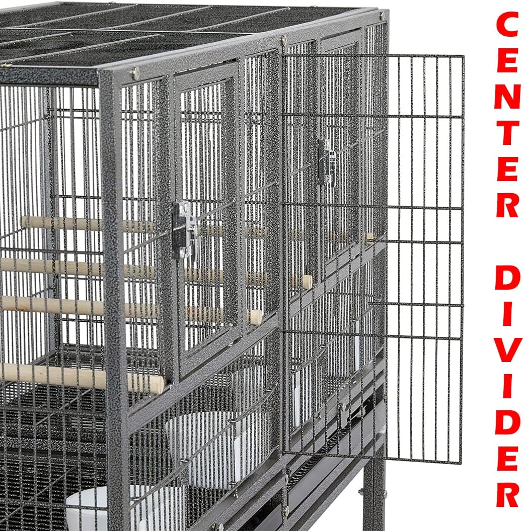 42" Stackable Center Divided Breeder Breeding Bird Flight Double Rolling Cage for Aviaries Canaries