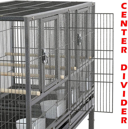 42" Stackable Center Divided Breeder Breeding Bird Flight Double Rolling Cage for Aviaries Canaries