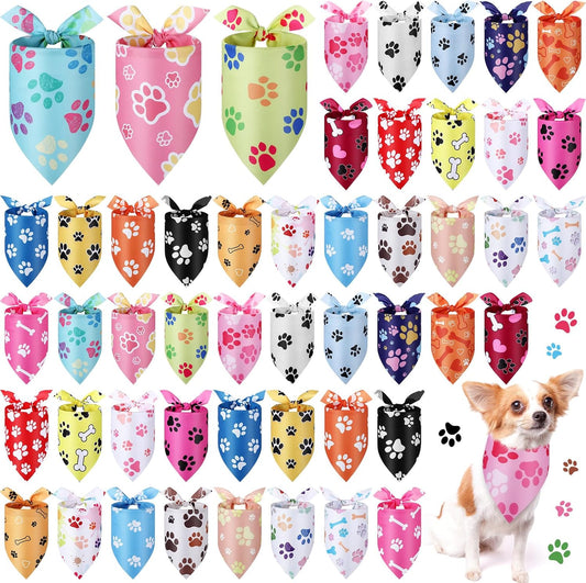 Abbylike 50 Pcs Paw Print Dog Bandanas Bulk Cute Footprint Bandanas for Dogs Triangle Kerchief Bib