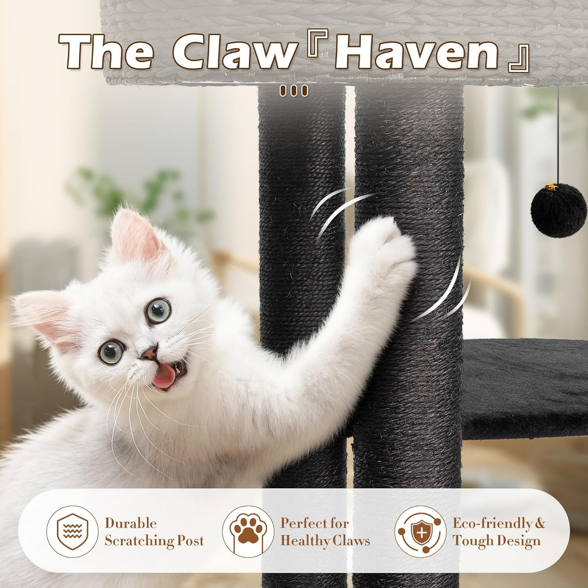 KAMABOKO Modern Cat Tree, 39" Tall Cat Tree Black for Kittens Climb Play & Rest, Cat Trees for