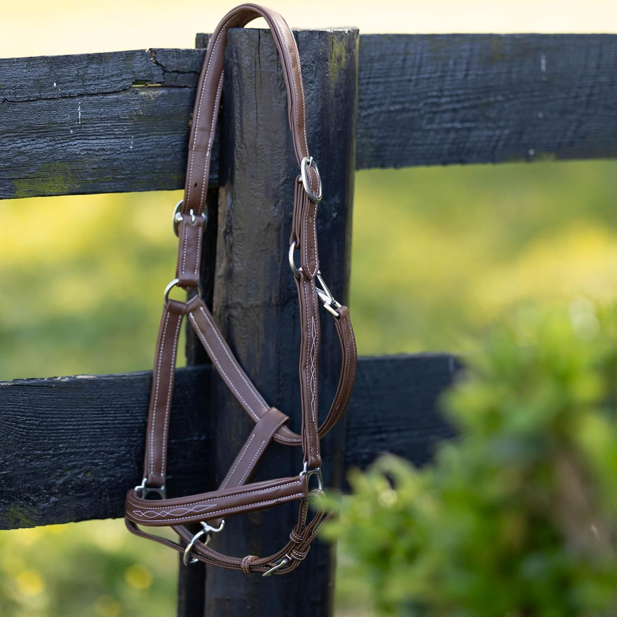 HORZE Warren Soft Adjustable Genuine Leather Horse Halter | Stainless Steel Hardware - Light Brown