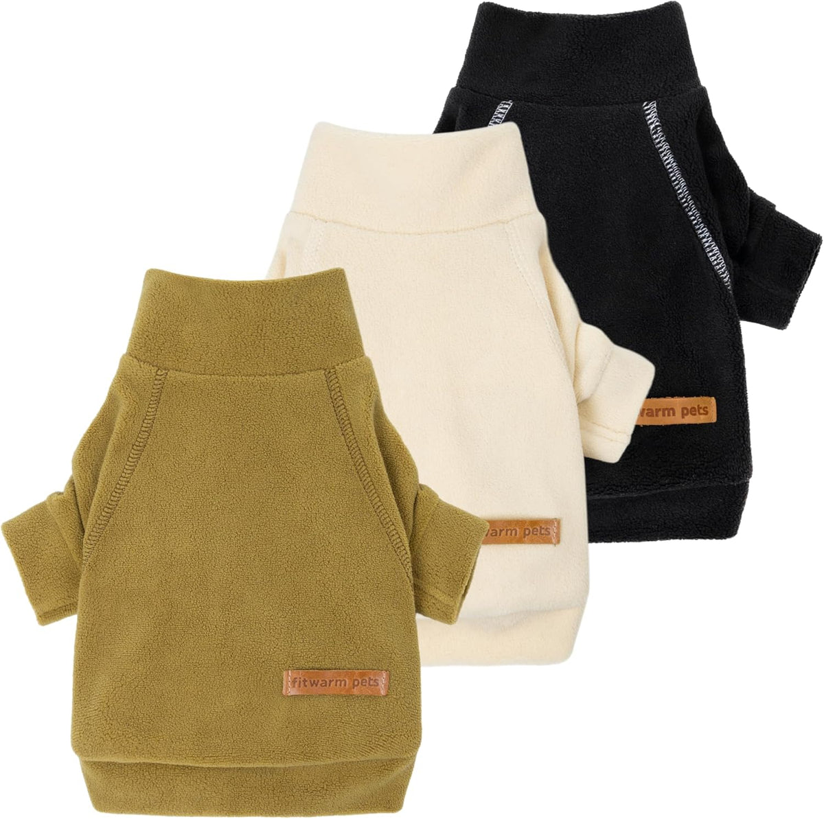 Fitwarm 3 Pack Classic Fleece Dog Sweater, Winter Clothes for Small Dogs Boy Girl, Turtleneck Dog