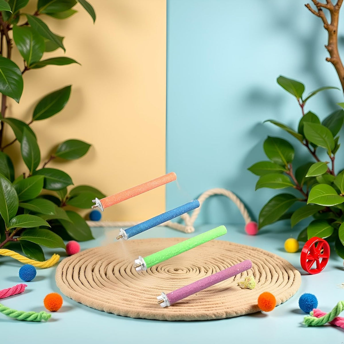 1Pc Random Color Bird Perch Stand Toy Wood Parrot Perch Stand Grinding Claw Sticks Sanded Surface