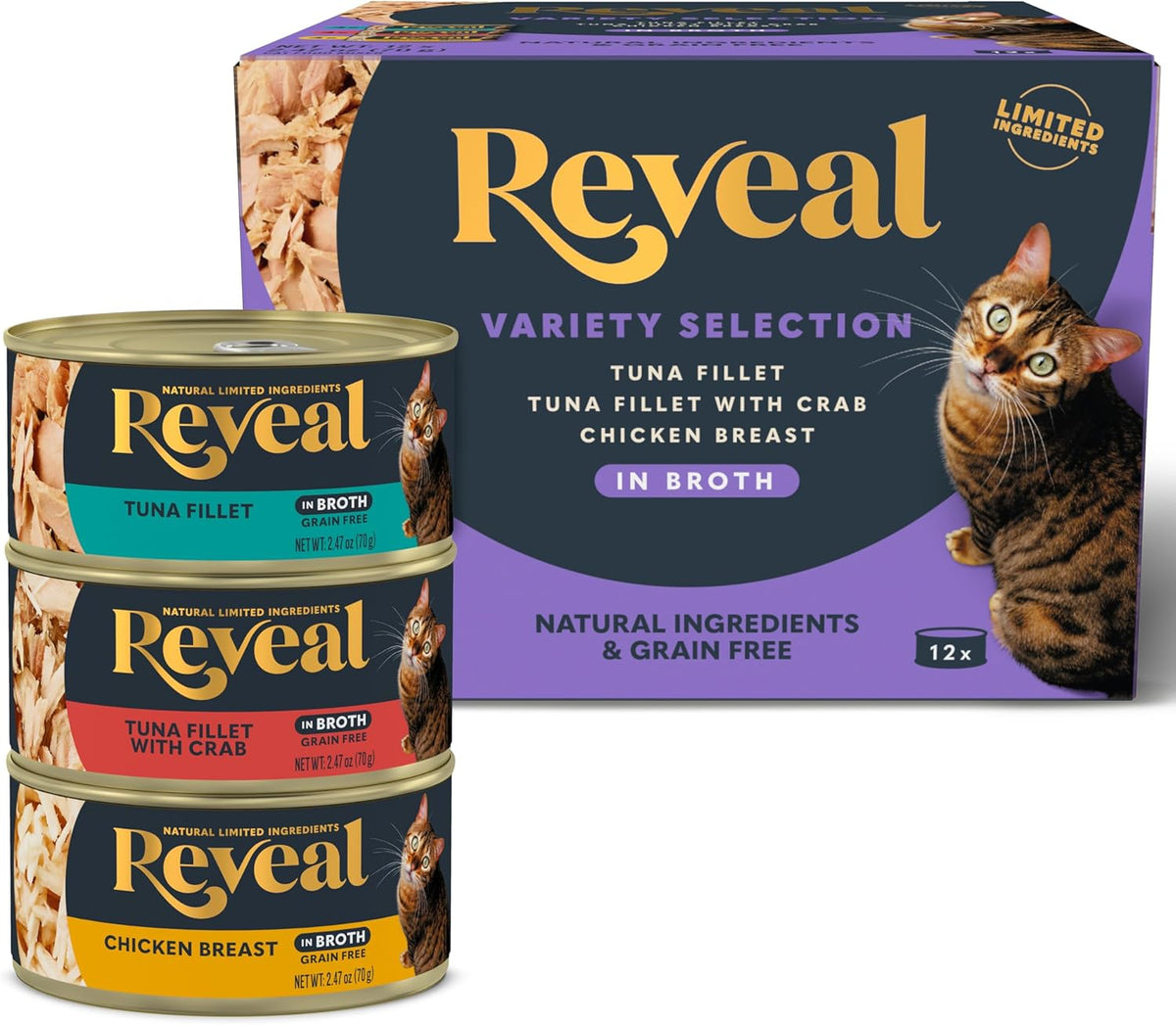 Reveal Natural Wet Cat Food, 12 Count, Grain Free, Limited Ingredient Canned Food for Cats, Fish