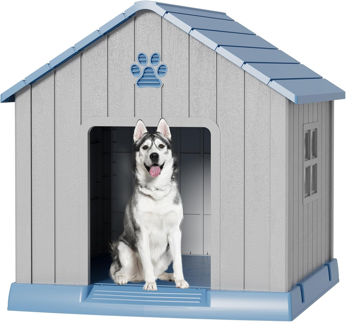 Large Dog House Outdoor Indoor for Medium Large Dogs, Durable Plastic Waterproof Doghouse with Air
