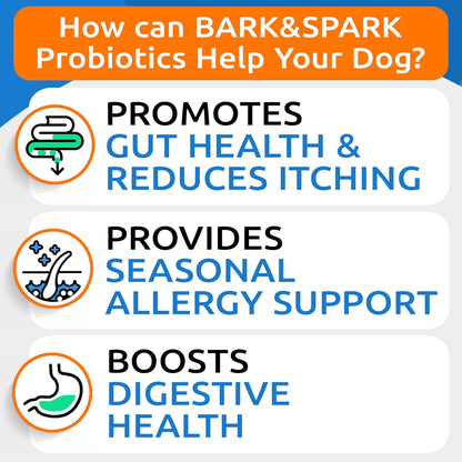 Bark&Spark Dog Probiotics & Digestive Enzymes (Gut Health) Allergy & Itchy Skin - Pet Diarrhea Gas