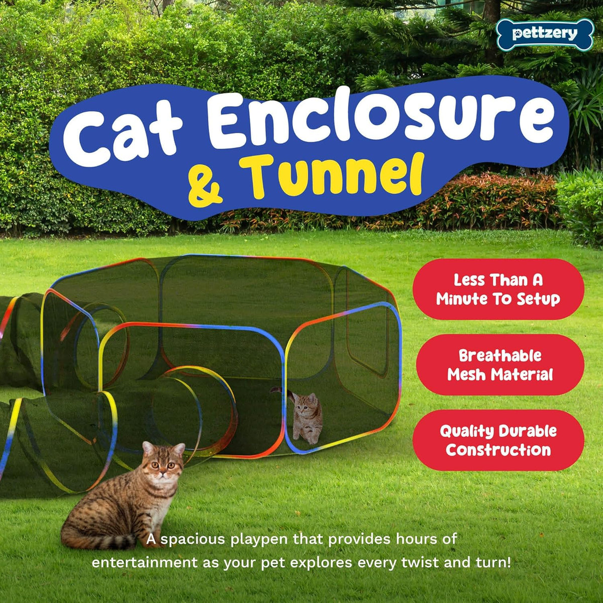 Outdoor Cat Enclosure - Portable Catio Playground for Cat Run, Kitty and Small Animals - Tent &