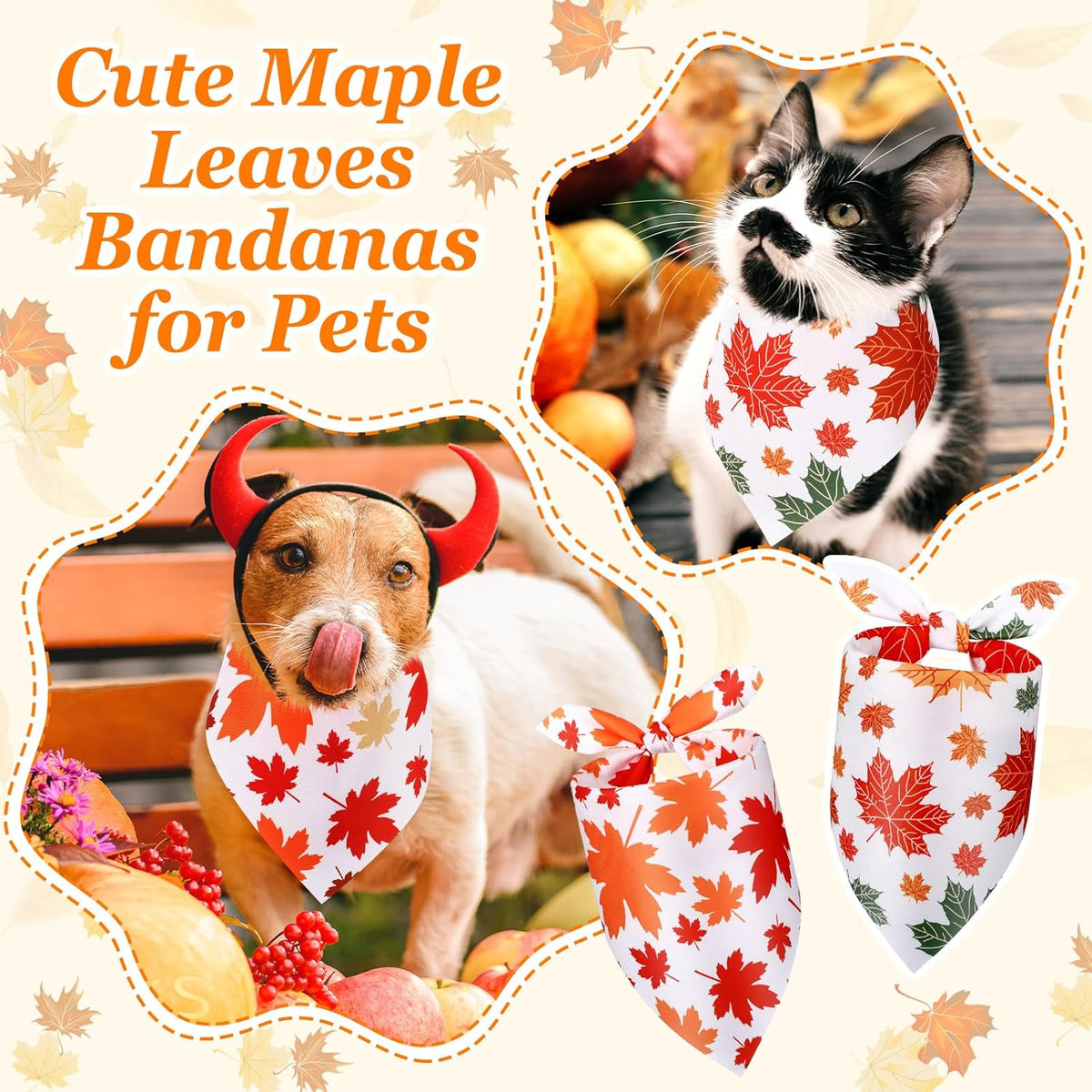 Abbylike 50 Pcs Fall Thanksgiving Dog Maple Leaves Bandanas Bulk Bandanas for Dogs Triangle
