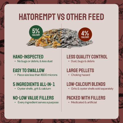 PTCOM Hatortempt 5lb Organic Chicken Feed for Laying Hens - 3 Grain Essential Blend - 5% Calcium