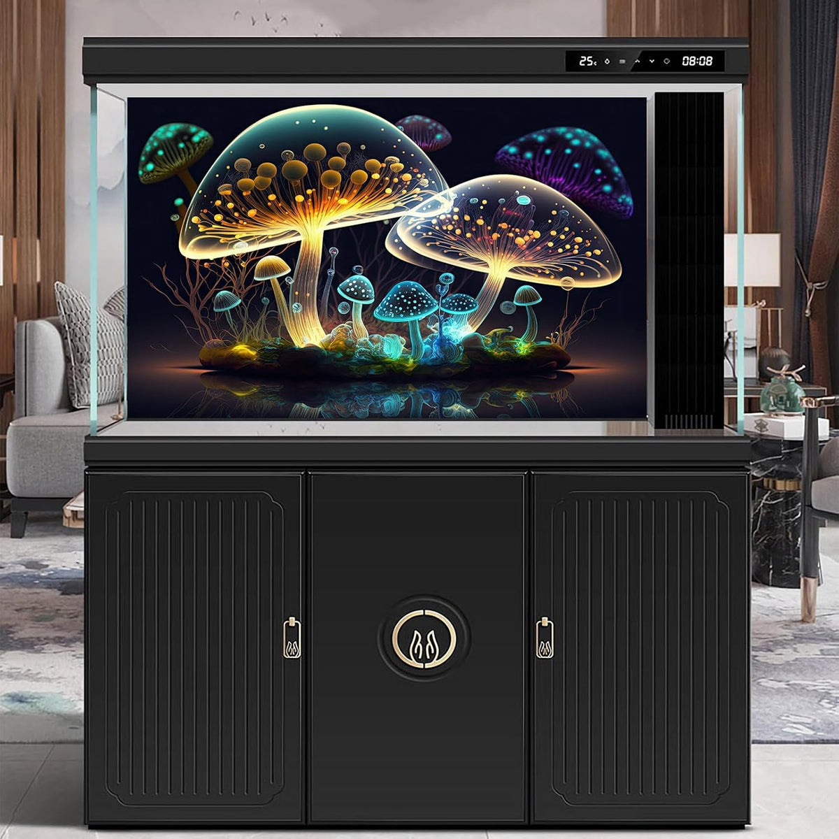 Mushroom Aquarium Background Abstract Glowing Fantasy Mushrooms Terrarium Background Mysterious