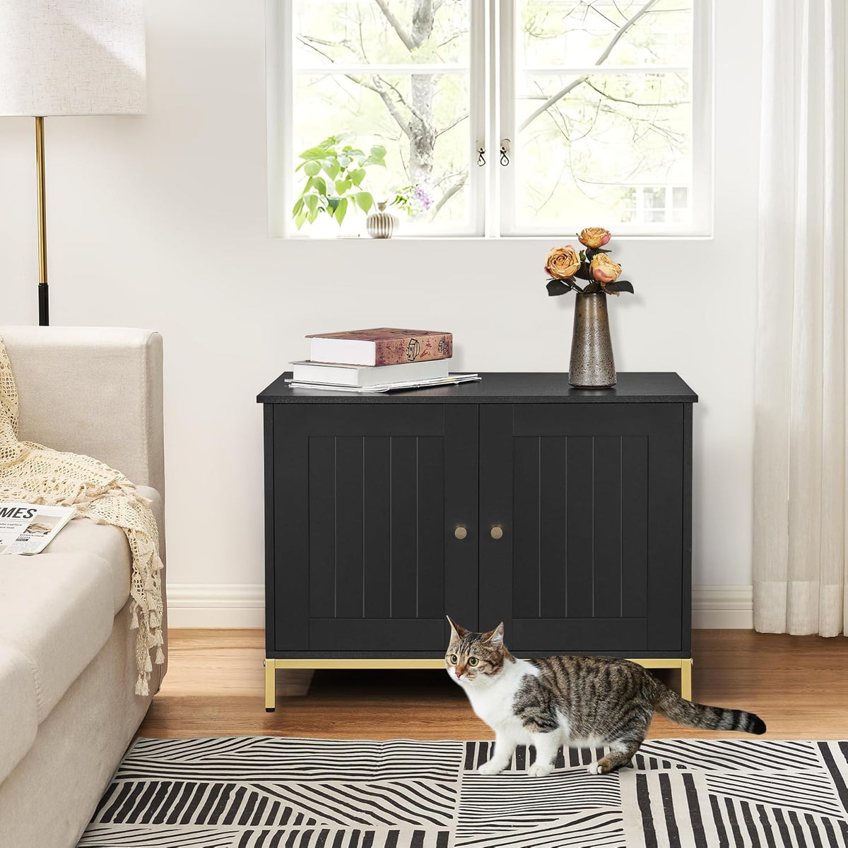 Homhedy Cat Litter Box Enclosure, Cat Washroom Furniture with Metal Frame, Pet House, Fit Most of
