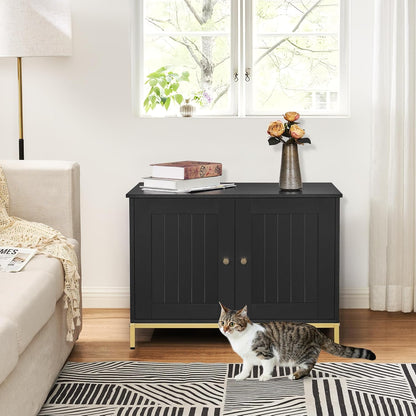Homhedy Cat Litter Box Enclosure, Cat Washroom Furniture with Metal Frame, Pet House, Fit Most of