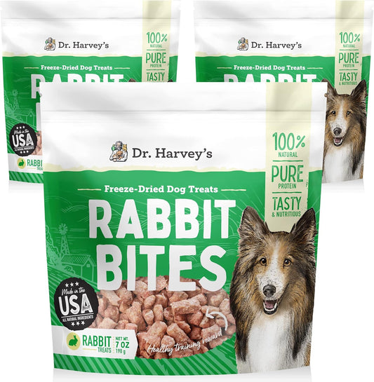 Dr. Harvey's Rabbit Bites Freeze-Dried Raw Dog Treats - Single Ingredient, All-Natural Rabbit Meat