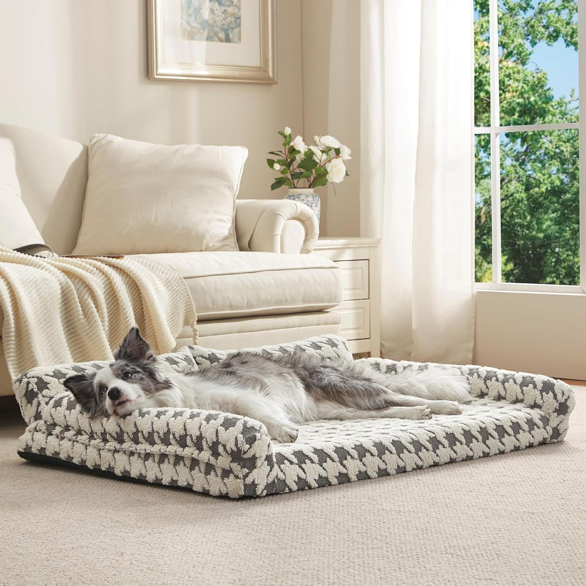 Orthopedic Dog Beds for Medium Dogs Washable, Detachable Side Bolster and Pillow, Medium Dog Sofa