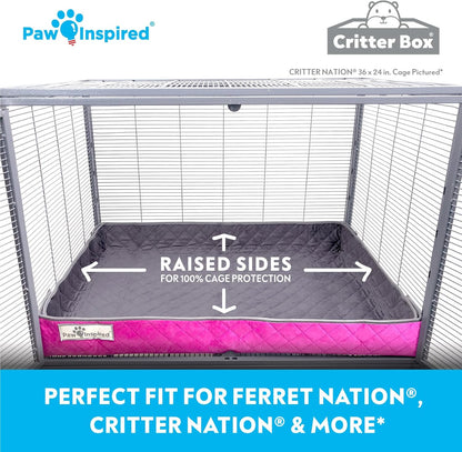 Paw Inspired Critter Box Washable Cage Liner, Reversible Fleece Bedding with Raised Sides for