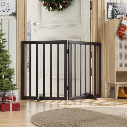 Freestanding Foldable Dog Gate 2 Panel,Fully Assembled Dog Gates for Doorways, Wooden Pet Gates for