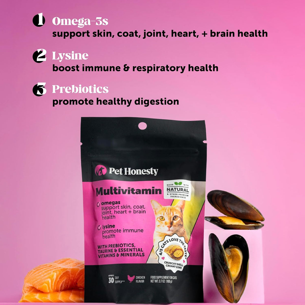 Cat Multivitamin Crunchy & Creamy Chews - Cat Treats for Health + Immune, Joint Support, Skin &