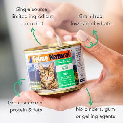Feline Natural New Zealand Canned Catfood Wet Food, High-Meat, Low-Carb, & Grain Free Cat Food Wet