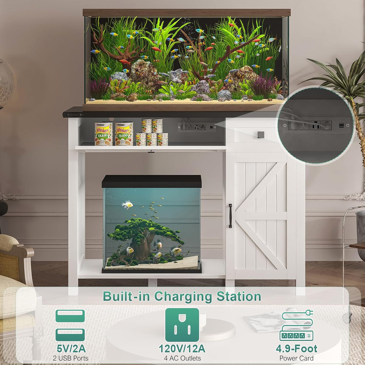 40 Gallon Aquarium Stand With Charging Station, Farmhouse Fish Tank Stand, Reptile Tank Stand