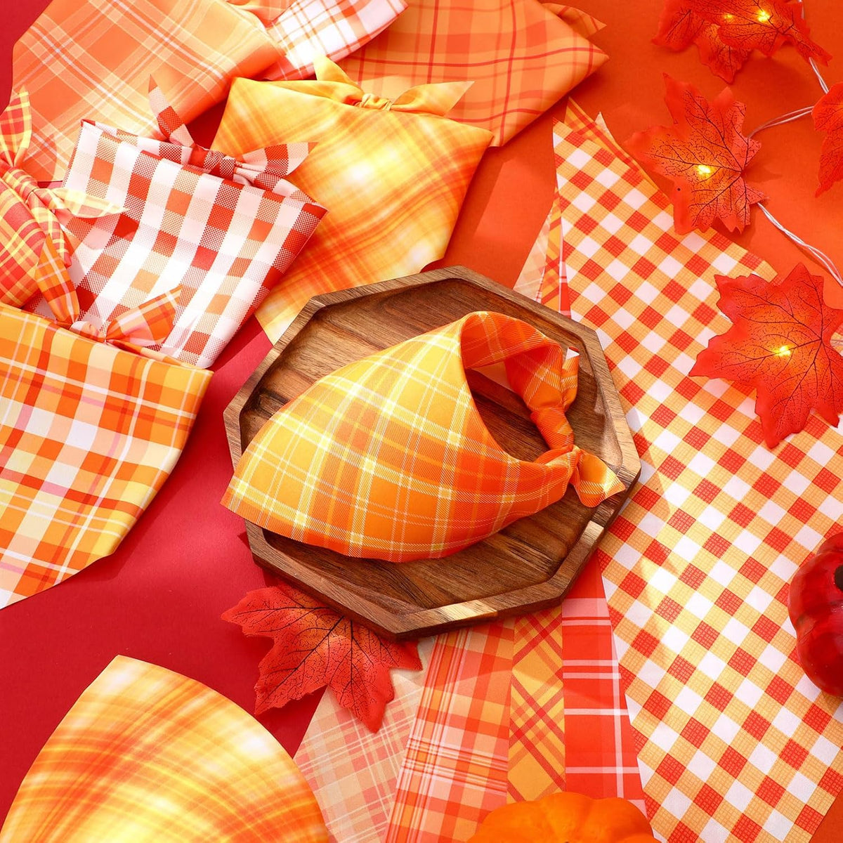 Abbylike 50 Pcs Fall Plaid Dog Bandanas Bulk Thanksgiving Bandanas for Dogs Triangle Kerchief Bib