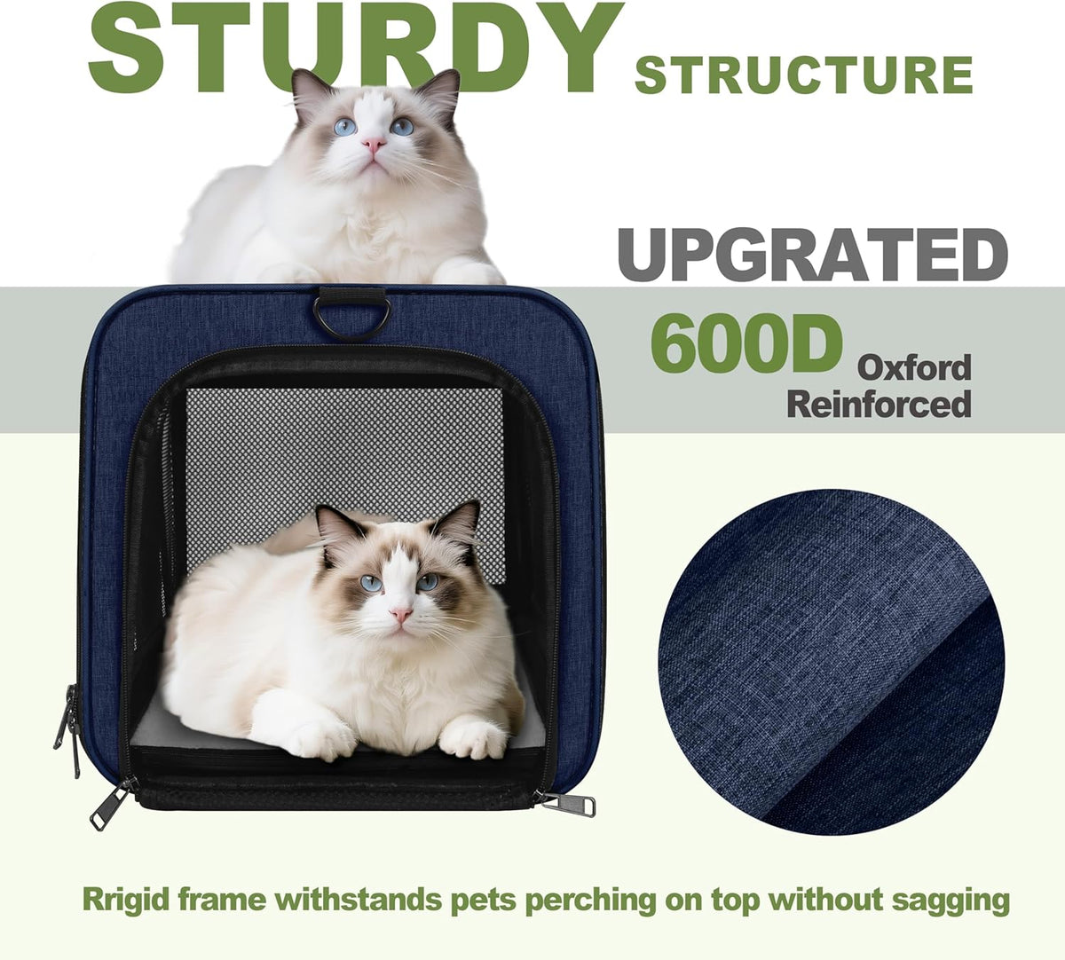 Cat Carrier 18x11x11 United Airline Approved, Top Loader Heavy Duty Softshell Pet Flying Bag 18lbs