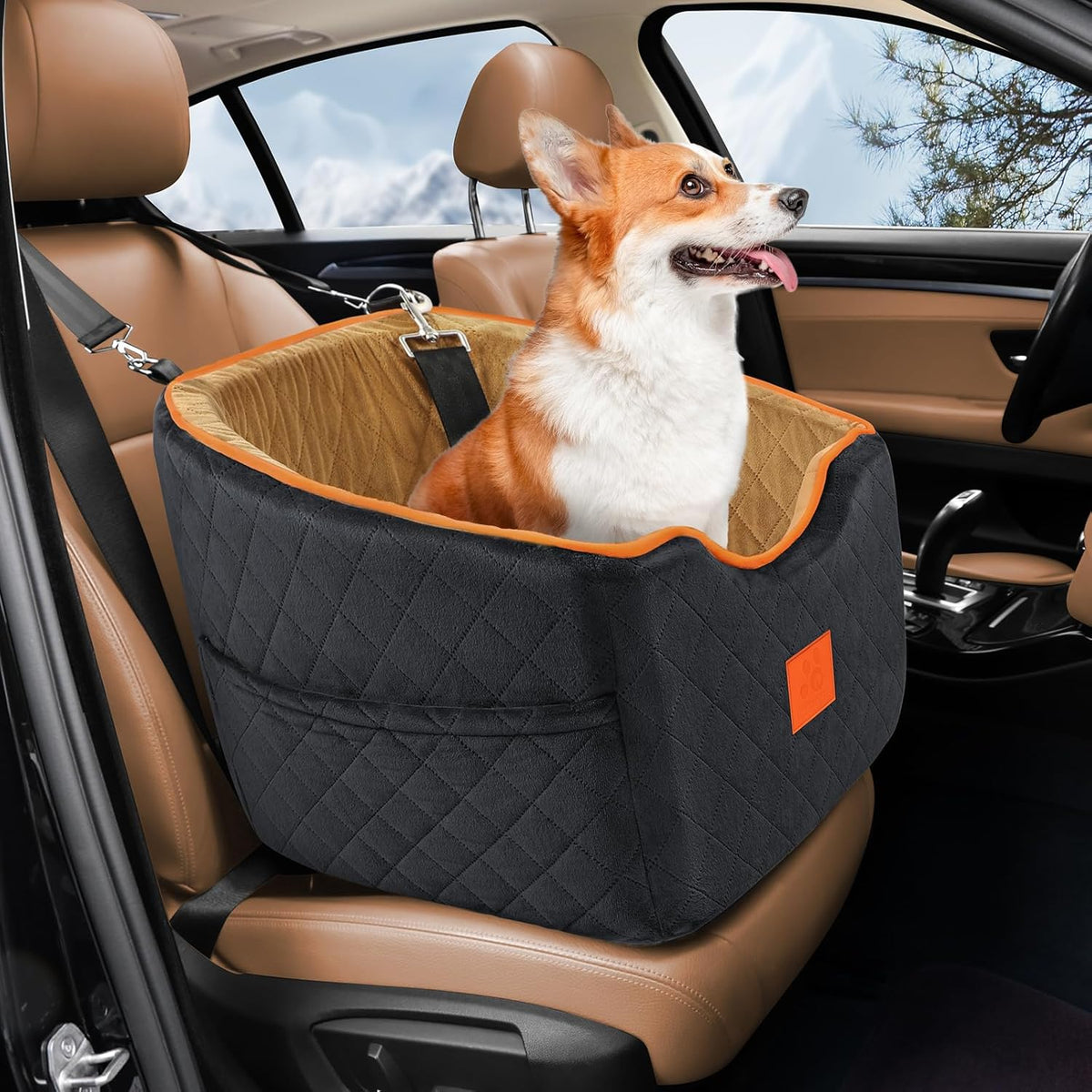 Dog Car Seat for Small Dogs, Memory Foam Booster Dog Seat for Dogs up to 35 lbs, Elevated Pet Car