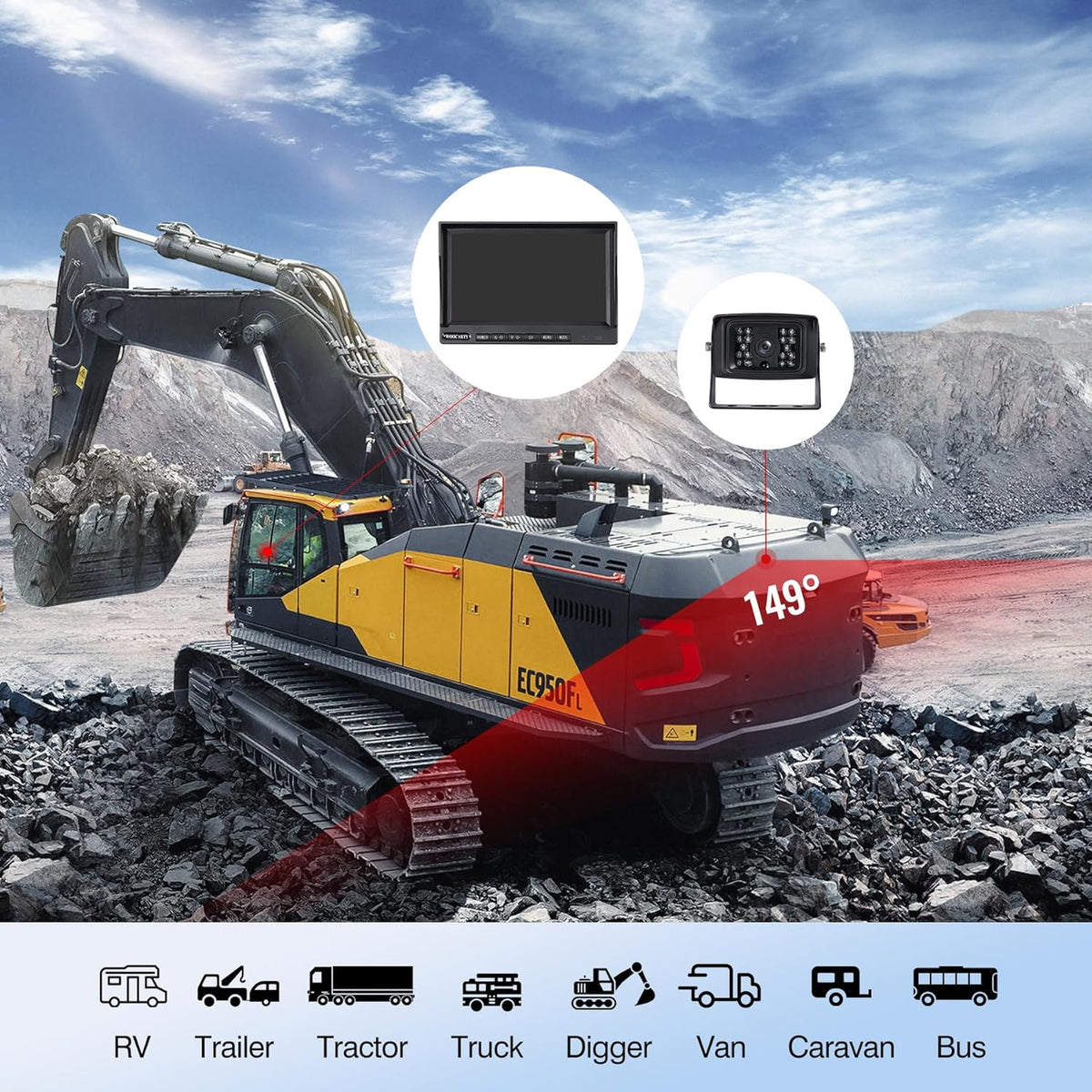 7-inch AHD1080P Wired RV Backup Camera System, IP69k Waterproof IR Night Vision Reversing Camera