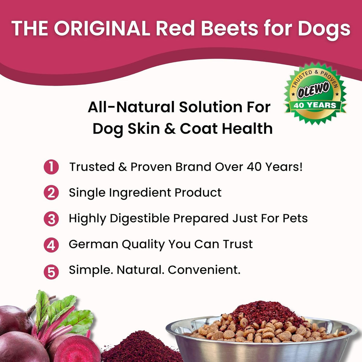Olewo Original Red Beets for Dogs – Natural Dog Anti Itch, Dog Food Topper, Skin & Coat Support