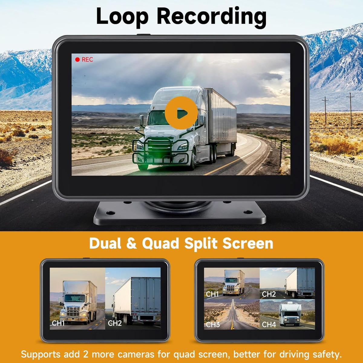 7'' HD1080P Wired Backup Camera System with Touch Screen Monitor, 2 Wired Rear View Cameras
