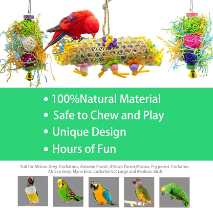 EBaokuup 3Pack Bird Chewing Toys Foraging Shredder Toy Parrot Cage Bird Loofah Hanging Toy for