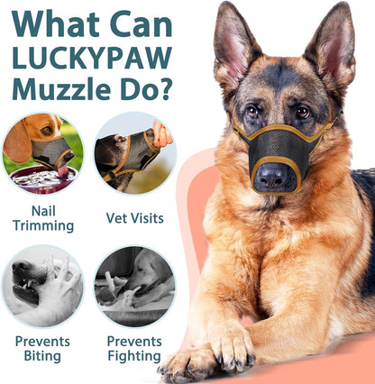 LUCKYPAW Dog Muzzle, Mesh Muzzle for Large Medium Small Dogs, Soft Mouth Guard for Biting Chewing