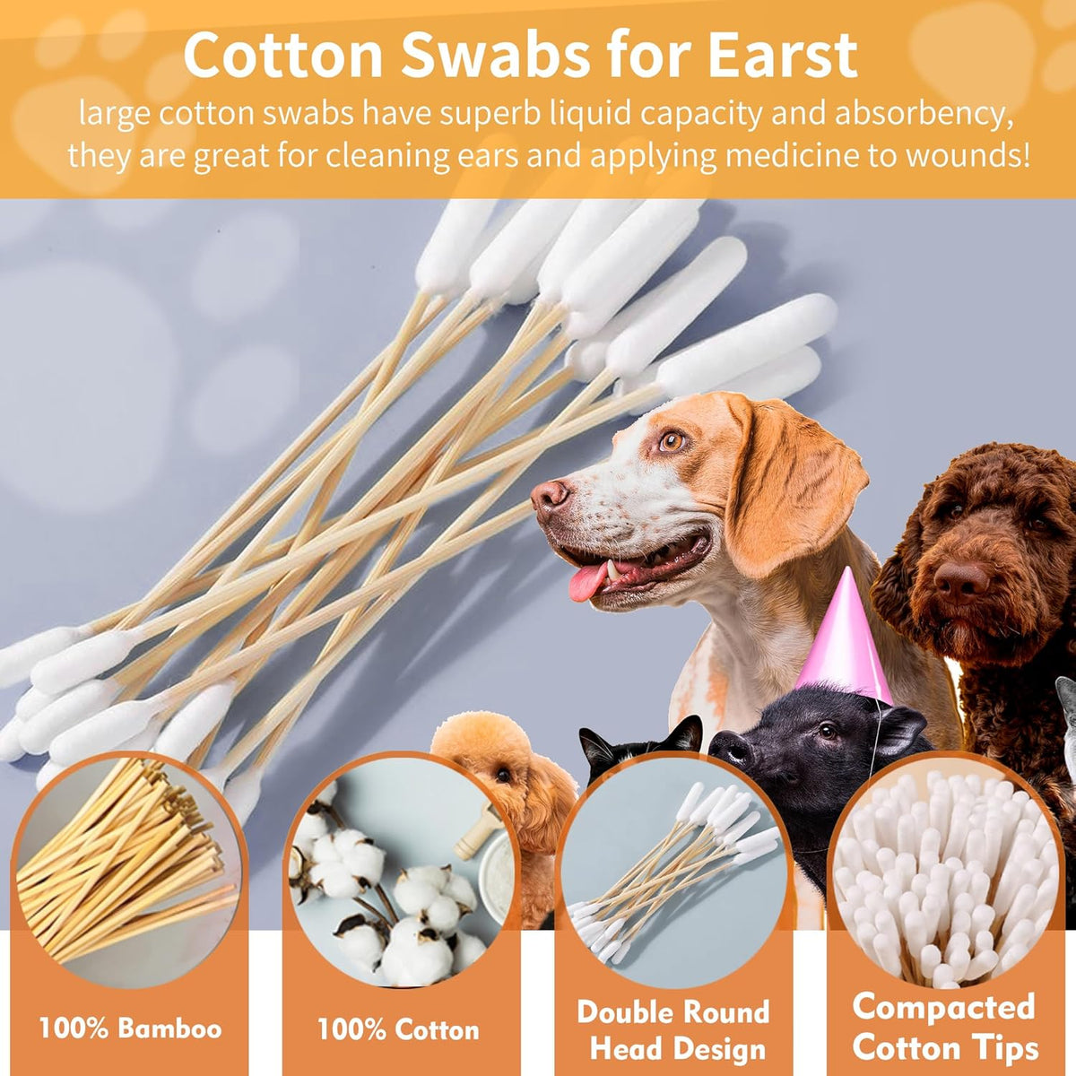 200 PCS 6 Inch Long Cotton Swabs in Box - Professional Large Cotton Swabs with Bamboo Handle