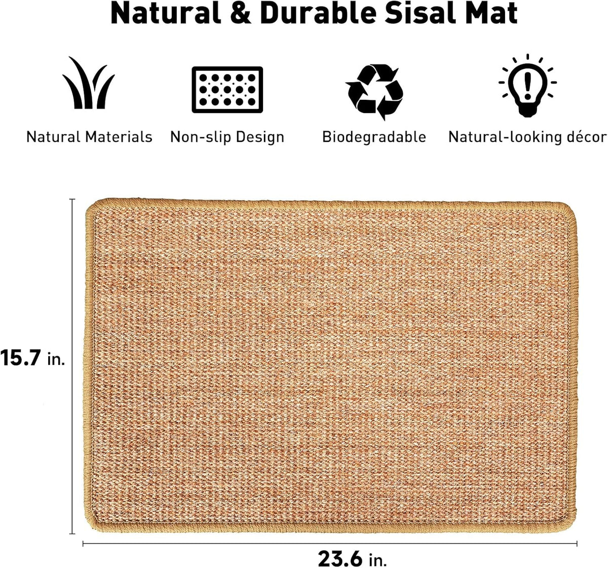 FUKUMARU Cat Scratcher Mat, 23.6 X 15.7 Inch Natural Sisal Cat Scratch Mats, Horizontal Cat Floor
