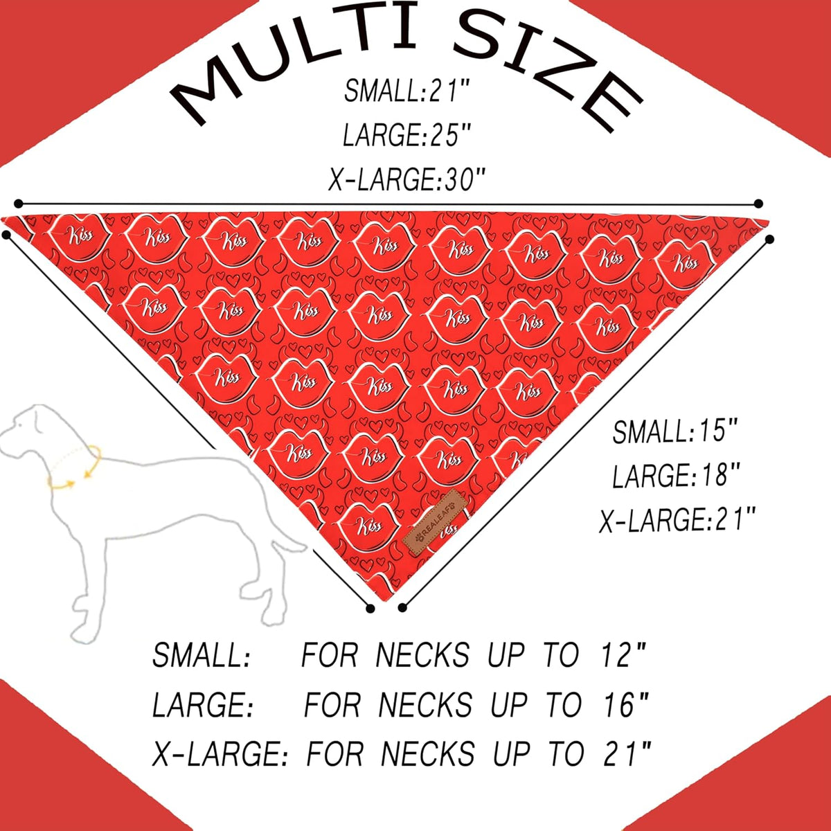 Realeaf Valentine's Day Dog Bandanas 2 Pack, Reversible Heart Dog Scarf for Boy and Girl, Premium