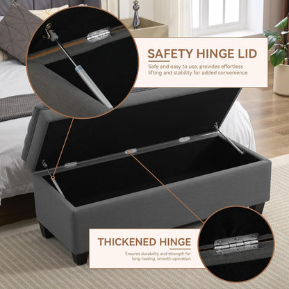 51" Fabric Storage Ottoman Bench, Upholstered Rectangle End of Bed Storage Ottoman Tufted Living