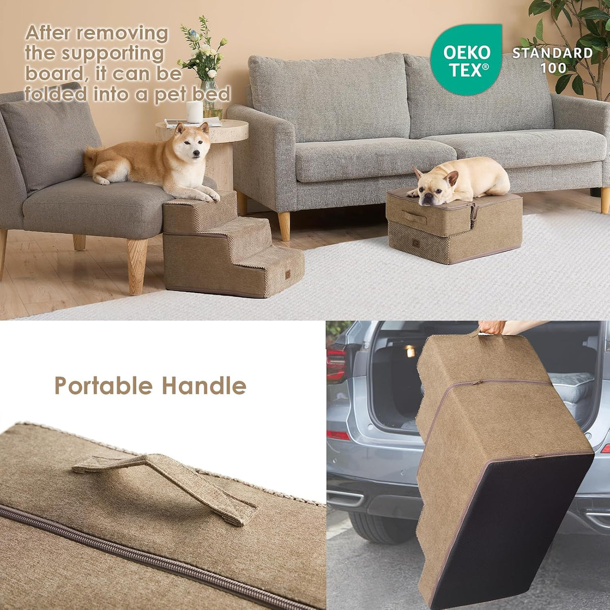 EHEYCIGA Dog Stairs for Small Dogs 13.5" H, 3-Step Dog Steps for Couch Sofa and Chair, Pet Steps