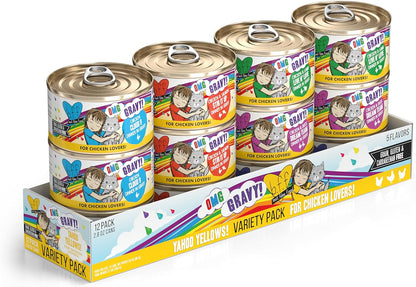Weruva B.F.F. OMG - Best Feline Friend Oh My Gravy, Yahoo Yellows Variety Pack, 2.8oz Can (Pack of